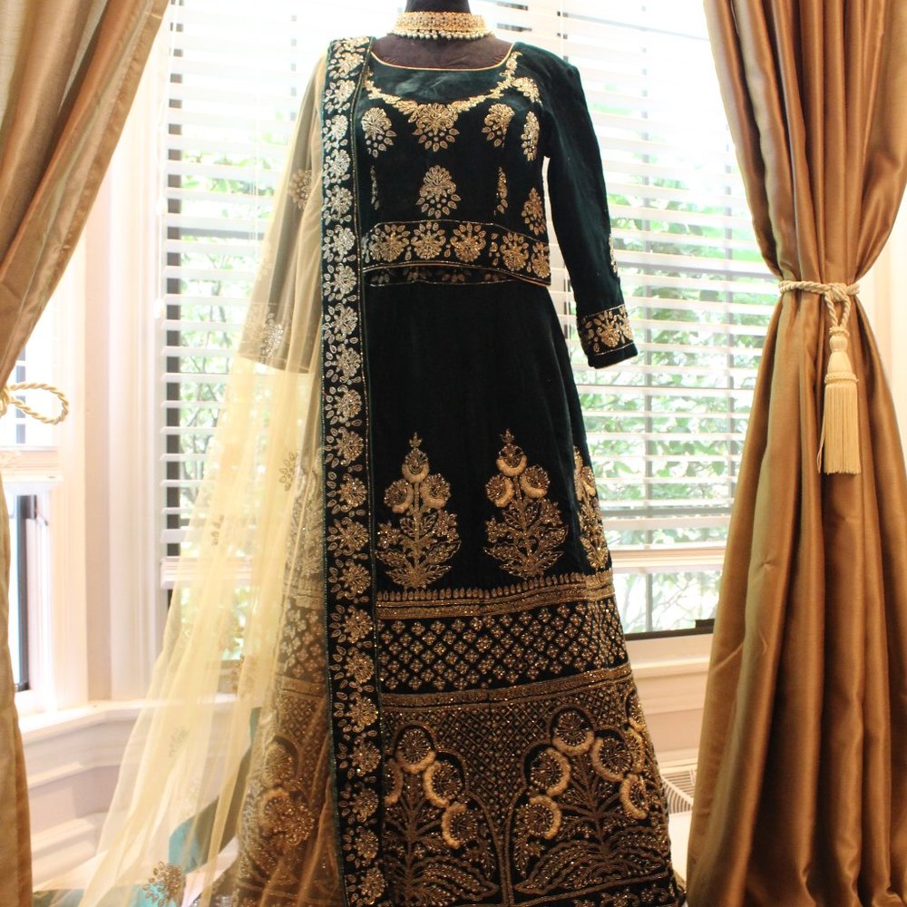 Velvet Green Wedding Lehenga